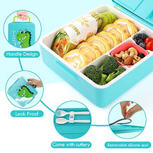 Load image into Gallery viewer, Lehoo Castle Bento Lunch Box for Kids with 4 Compartments,1300ml Lunch Containers with Ice Packs Sauce Jar, Spoon&Fork, Durable, Leak Proof, BPA-Free and Food-Safe Materials(Blue)