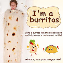 Load image into Gallery viewer, mermaker Burritos Tortilla Blanket 2.0 Double Sided 60 inches for Adult and Kids, Giant Funny Realistic Food Throw Blanket, 285 GSM Novelty Soft Flannel Taco Blanket (Yellow Blanket-Double Sided)