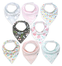 Load image into Gallery viewer, Baby Bandana Bibs | Teething Bibs For Baby Girls, Newborns, Set of 8 Floral Baby Bibs and Burp Cloths - Organic, Adjustable & Absorbent Baby Bandana Drool Bibs by Matimati Baby (Rosy Mint)