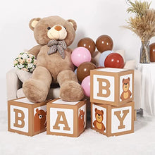 Load image into Gallery viewer, Teddy Bear Baby Shower Boxes for Birthday Party Decorations – 4 Brown BABY Balloon Boxes With Teddy Bears Printed,Baby Blocks for First Birthday Boys Girls Babyshower Decorations Gender Reveal Backdrop