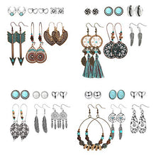 Load image into Gallery viewer, YADOCA 24 Pairs Bohemian Vintage Drop Dangle Earrings Set for Women Boho Hollow Leaf Earrings Cute Tiny Stud Earring National Style Alloy Long Dangle Earrings