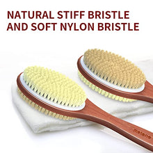 Load image into Gallery viewer, Metene Shower Brush with Upgrade 17-inch Rosewood Handle, Double-Sided Body Brush with Stiff and Soft Natural Bristles for Wet or Dry Brushing, Back Scrubber for Gentle Exfoliating and Clean Easily