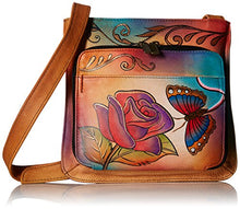 Load image into Gallery viewer, Anna by Anuschka womens Genuineleatherslim Organizer Hand-painted Original Artwork Shoulder Handbag, Rose Butterfly, One Size US