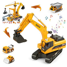 Load image into Gallery viewer, Construction Excavator Toy Truck for Boys 3 4 5 6 7 Years Old, Engineering Vehicles with 2 Tower Crane and Small Bulldozer Cement Mixer Dump Truck, Christmas Birthday Gift for Kids