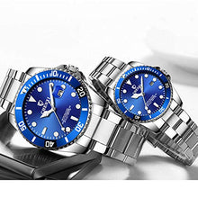 Load image into Gallery viewer, Couple Watches Classic Silver Stainless Steel Watch His and Hers Waterproof Quartz Watch(Silver Blue)