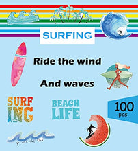 Load image into Gallery viewer, Surf Stickers Pack 100Pcs, Beach Waterproof Vinyl Stickers for Laptop Surfboard Hydroflask Water Bottles, Surfing Stikers for Teens Girls