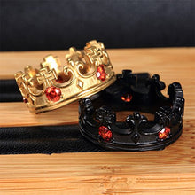 Load image into Gallery viewer, Oakky Men's Women's Stainless Steel Black Retro Royal King Crown Red Gemstone Inlaid Ring Size 9