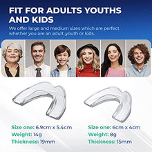 Load image into Gallery viewer, Mouth Guard for Grinding Teeth Upgraded Night Guard for Teeth Grinding, Stops Bruxism, Eliminates Teeth Clenching 2 Sizes, Pack of 4 with Travel Hygiene Case.