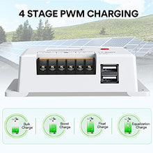 Load image into Gallery viewer, Solar Charge Controller 10A, Bateria Power 12V/24V PWM Solar Controller with LCD Display Dual USB Multiple Load Control Modes for AGM, Gel, Flooded and Lithium Battery, Used in RVs, Boats, Yachts