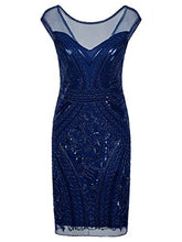 Load image into Gallery viewer, Vijiv 1920s Prom Wedding Dresses Inspired Sequins Cocktail Gatsby Flapper Dress Blue XL