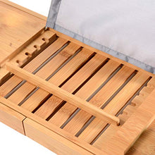 Load image into Gallery viewer, Premium Bamboo Bathtub Tray Caddy - Wood Bath Tray Expandable with Book and Wine Holder - Gift Idea for Loved Ones
