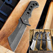Load image into Gallery viewer, KCCEDGE BEST CUTLERY SOURCE EDC Pocket Knife Camping Accessories Razor Sharp Ball Bearing Survival Cleaver Folding Knife Camping Gear Survival Kit 55211 (Stonewash Grey)