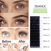 Load image into Gallery viewer, TDANCE Premium D Curl 0.18mm Thickness Semi Permanent Individual Eyelash Extensions Silk Classic Lashes Professional Salon Use Mixed 14-19mm Length In One Tray (D-0.18,14-19mm)