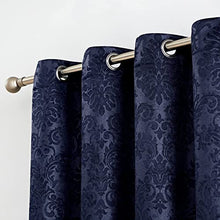 Load image into Gallery viewer, LINENZONE Damask Embossed Navy Blue Extra Wide Curtain Panels Used As Curtains for Patio Doors, Sliding Glass Door Curtain, Curtain Room Dividers, or Back Door Curtains. (Evelyn 102 x 84 Navy)