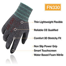 Load image into Gallery viewer, DEX FIT Lightweight Nitrile Work Gloves FN330, 3D Comfort Stretch Fit, Durable Power Grip Foam Coated, Smart Touch, Thin Machine Washable, Black Grey Medium 3 Pairs Pack