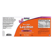 Load image into Gallery viewer, NOW Supplemnets, Lecithin 1200 mg with naturally occurring Phosphatidyl Choline, 400 Softgels