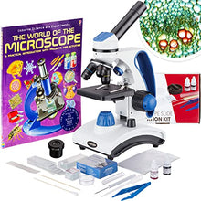 Load image into Gallery viewer, AmScope M162C-2L-PB10-WM-SP14-50P100S 40X-1000X Beginners Microscope Kit for Kids & Students w/Complete Science Accessory Kit + World of The Microscope Book