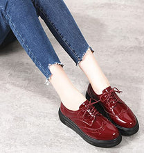 Load image into Gallery viewer, DADAWEN Women's Platform Lace-Up Comfort Wingtips Square Toe Oxford Shoes Brogues Red US Size 8.5