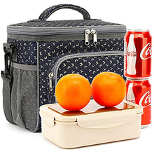 Load image into Gallery viewer, FlowFly Insulated Reusable Lunch Bag Adult Large Lunch Box for Women and Men with Adjustable Shoulder Strap Front Zipper Pocket and Dual Large Mesh Side Pockets, Royal