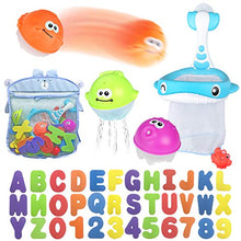Load image into Gallery viewer, Bath Toy Sets, 36 Foam Bath Letters and Numbers, Floating Squirts Animal Toys Set with Fishing Net and Organizer Bag, Fish Catching Game for Babies Infants Toddlers Bathtub Time