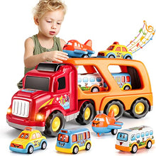 Load image into Gallery viewer, TEMI Toddler Carrier Truck Transport Vehicles Toys - 5 in 1 Toys for 3 4 5 6 7 Year Old Boys, Kids Toy Cars for Toddlers 1-3, Friction Power Set for Kids 3-9, Christmas for 3+