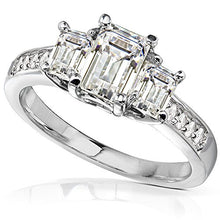 Load image into Gallery viewer, Kobelli Three-Stone Moissanite Engagement Ring Accent 1 3/5 CTW 14k White Gold, Size 8, White Gold