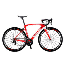Load image into Gallery viewer, Carbon Road Bike, SAVA HERD6.0 T800 Carbon Fiber 700C Road Bicycle with 105 22 Speed Groupset Ultra-Light Carbon Wheelset Seatpost Fork Bicycle Red White 52cm