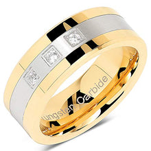 Load image into Gallery viewer, 100S JEWELRY Tungsten Rings For Men Gold Silver Crystal Wedding Bands Two Tone 3 CZ Stone Promise Marriage Size 8-16 (tungsten, 9)