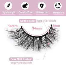 Load image into Gallery viewer, False Eyelashes 14mm Faux 3D Mink Lashes Natural Look Fluffy Cat Eye Wispy Lashes Pack by Kiromiro, 14 Pairs
