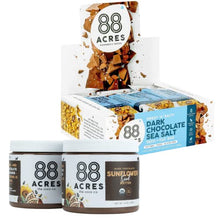 Load image into Gallery viewer, 88 Acres Dark Chocolate Seed Butter & Granola Bar Bundle | Dark Chocolate Sea Salt | Gluten Free, Nut-Free Oat and Seed Snack Bar | Vegan & Non GMO | 12 Bars | 2 Butter Jars
