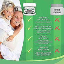 Load image into Gallery viewer, Hemp Emu Cream - Made In USA - Natural Hemp Cream Soothes Discomfort in Joints, Muscles, Back, Knees - Premium Hemp Oil Extract, Emu Oil, Menthol, Eucalyptus & Natural Oils - 4oz