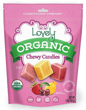 Load image into Gallery viewer, ORGANIC Chewy Candies - Lovely Co. 5oz Bag - Strawberry, Lemon & Cherry Flavors | NO HFCS, GLUTEN or Fake Ingredients, 100% VEGAN & Kosher!