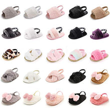 Load image into Gallery viewer, Meckior Infant Baby Girls Sandals Faux Fur Slides with Elastic Back Strap Flats Slippers Princess Dress First Walker Moccasins Shoes