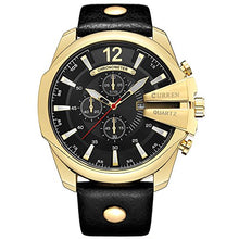 Load image into Gallery viewer, Men Watches Luxury Date Gold Male Fashion Leather Strap Outdoor Casual Sport Wristwatch with Big Dial (Gold Black)