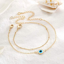 Load image into Gallery viewer, Dainty Layered Evil Eye Bracelets for Women, 14K Gold Filled Adjustable Layering Bead Chain Bracelet Handmade Gold Layered Round Evil Eye Bracelets for Women Jewelry(Round Evil Eye & Bead Chain)