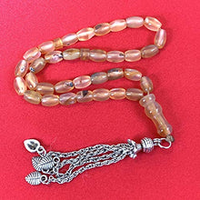 Load image into Gallery viewer, 33 Beads of Yemen Islamic Tasbih Aqeeq Aqiq (Agate) Stones Prayer Bead, Yemeni Muslim Tesbih Taspih, 13 x 7 mm | Yemeni Aqeeq Stone