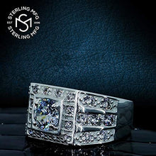 Load image into Gallery viewer, Men's Sterling Silver .925 Ring with White Round Cubic Zirconia Center Stone Surrounded by White Cubic Zirconia (CZ) Stones (12)