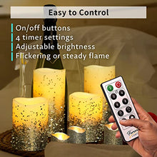 Load image into Gallery viewer, FURORA LIGHTING LED Flameless Candles with Remote – Battery-Operated Flameless Candles Bulk Set of 8 Fake Candles – Small Flameless Candles & Christmas Centerpieces for Tables, Silver Glittery