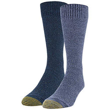 Load image into Gallery viewer, Gold Toe Men's Lodge Sustainable Crew Socks, 2 Pairs, Navy Marl, Dark Turquoise, Shoe Size: 6-12.5