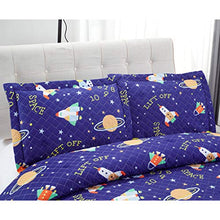 Load image into Gallery viewer, 3 Pcs Kids Space Quilt Summer Bedspreads Full/Queen Size Galaxy Coverlet Set,Cute Spaceship Plane Numbers Planet Bed Cover Lightweight Kids Universe Blanket Galaxy Bedding for Teens Boys-Purple
