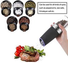 Load image into Gallery viewer, Gravity Electric Salt and Pepper Grinder Set, Automatic Pepper and Salt Mill Grinder Battery-Operated with Adjustable Coarseness, LED Light, One Hand Operated By Rongyuxuan