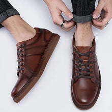 Load image into Gallery viewer, Men's Casual Oxford Sneakers Fashion Design Walking Shoes Brown Leather Daily Flats Slip On Shoe for Men Size 9