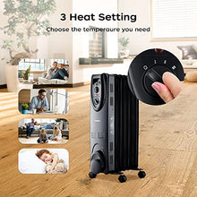 Load image into Gallery viewer, Oil Filled Radiator Heater, Radiator Heater, 2022 Upgraded 1500W Electric Portable Heater with 3 Heat Settings, Adjustable Thermostat, Quiet Overheat & Tip-Over Protection, Oil Heaters for indoor use