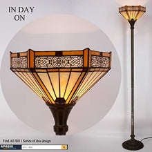 Load image into Gallery viewer, Tiffany Style Torchiere Light Floor Standing Lamp Wide 12 Tall 66 Inch Yellow Hexagon Stained Glass and Mission Style Lampshade for Living Room Bedroom Antique Table S011 WERFACTORY
