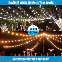 Load image into Gallery viewer, 2-Pack 96FT(48×2) Outdoor LED Outdoor String Lights for Patio with Dimmable Waterproof Shatterproof 5000K Daylight White E26 Bulbs, 15 Sockets, Commercial Grade Hanging String Lights for Cafe Backyard