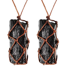 Load image into Gallery viewer, 2 Pieces Natural Black Tourmaline Crystal Necklace Hand Braided Chakra Gemstone Pendant Necklace for Men Women (Style 1)