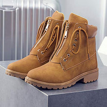 Load image into Gallery viewer, Padaleks Women's Round Toe Waterproof Ankle Bootie Lace Up Low Heel Work Motorcycle Combat Boots High Tops Booties