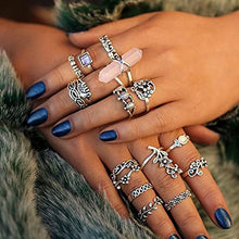 Load image into Gallery viewer, 82 Pcs Vintage Silver Knuckle Rings Set for Women, Bohemian Stackable Joint Finger Rings, Retro Stone Crystal Stacking Midi Rings Pack