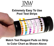 Load image into Gallery viewer, JNW Direct Pool and Spa Test Strips - Quick and Accurate Pool Test Strips - 7-1 Pool Test Kit - 100 Bromine, pH, Hardness and Chlorine Test Strips - with Ebook and App - 100 Water Test Strips