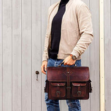 Load image into Gallery viewer, Vintage Leather Laptop Bags for Men Full Grain Large Leather Messenger bag for men 18 inches with rustic look Best leather briefcase by Hulsh